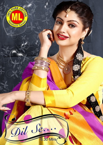 Printed Yellow Cotton Saree