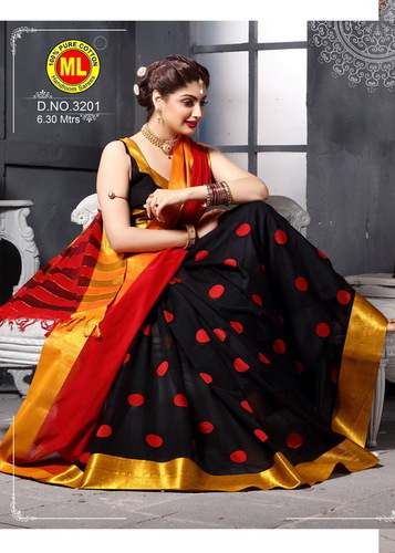Black Printed Cotton Saree Warranty: No