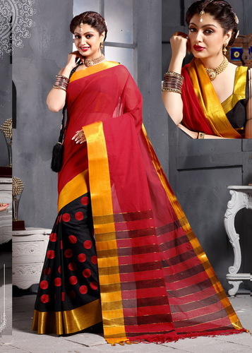 Printed Red Border Cotton Saree
