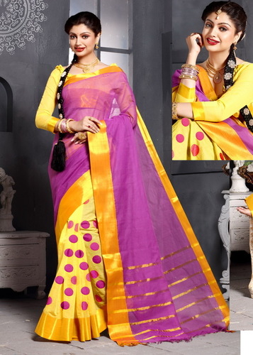 Printed Yellow Cotton Saree