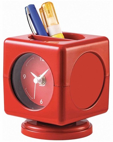 Table Clock - Dark Red, 63.5 x 63.5 Millimeter With Revolving Pen Stand, Without Pen