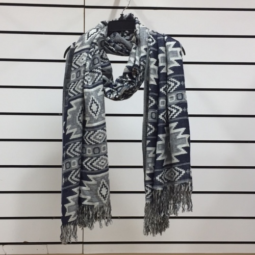 Blue White Jacquard Shawl - Viscose Material, Lightweight Design | Breathable, Elegant Border Finish, Machine Washable