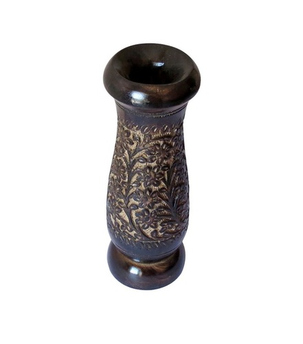 Desi Karigar Brown Wooden Flower Pot Vase Showpiece