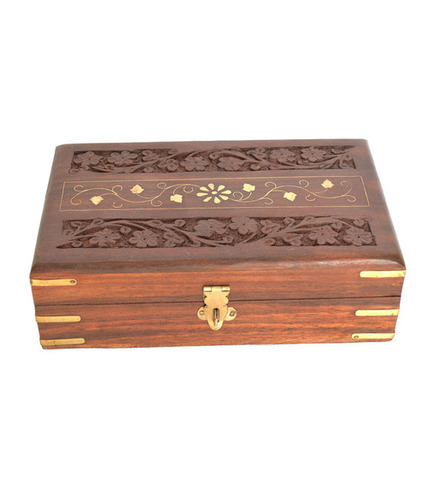 Desi Karigar Brown Make Up And Jewellery Wooden Vanity Case