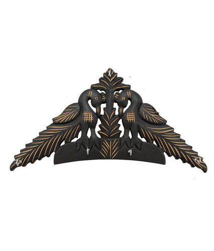 Desi Karigar Wooden Black Peacock Design Wall Hanging Key Holder
