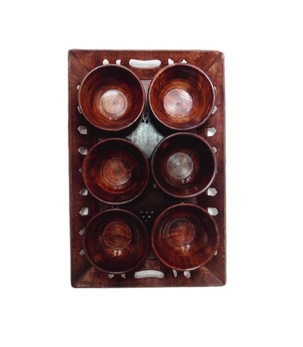 Desi Karigar Brown Wood Tray Combo