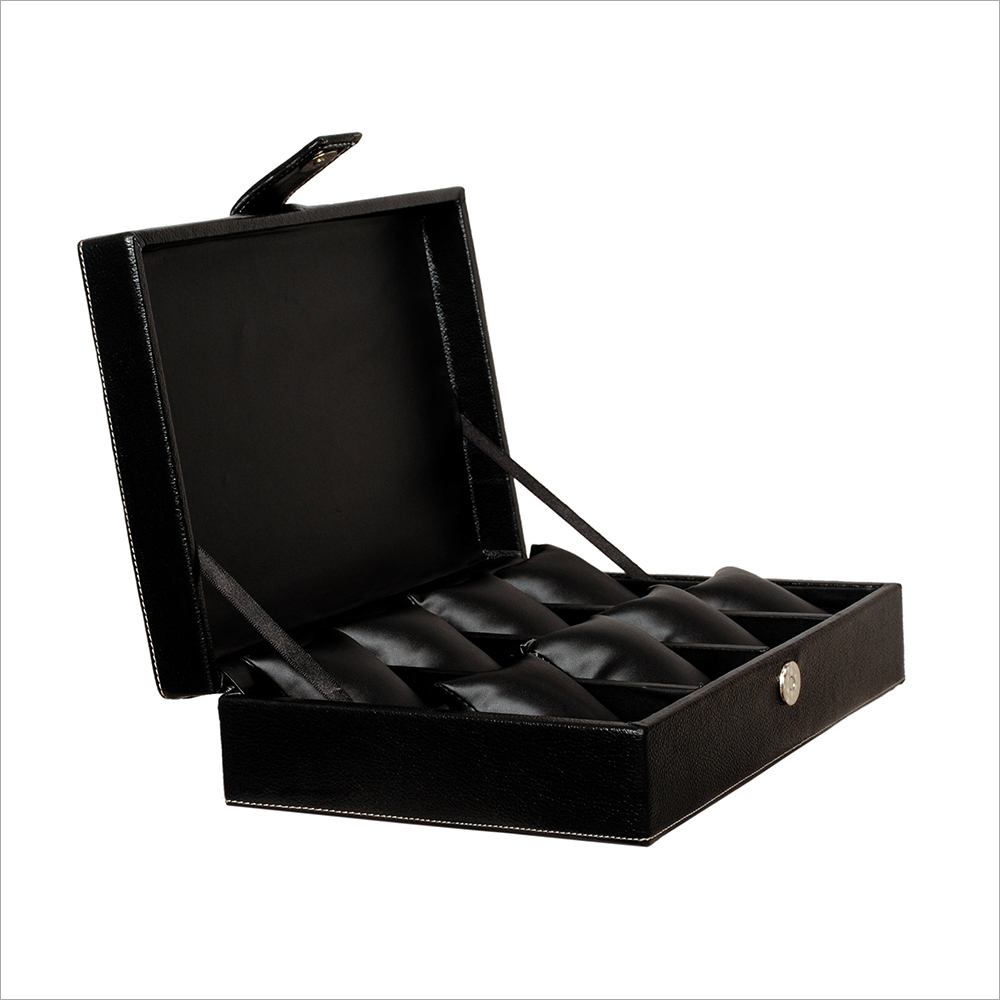 Hard Craft Watch Box Case PU Leather for 8 Watch Slots - Black