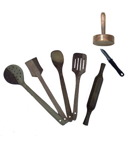 Desi Karigar Brown Wooden Skimmer Set Of 7