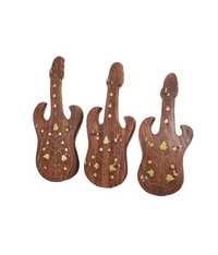 Desi Karigar Brown Wooden Guitar Key Chain Holder - Set Of 3