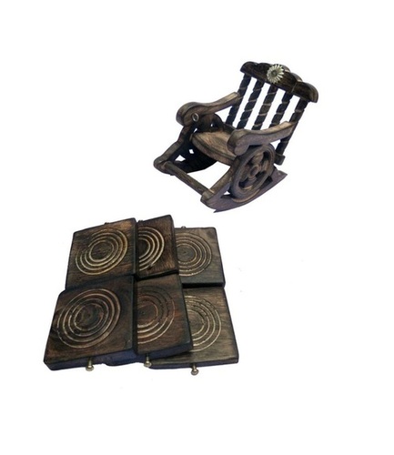 Desi Karigar Brown Wooden Chair Coaster