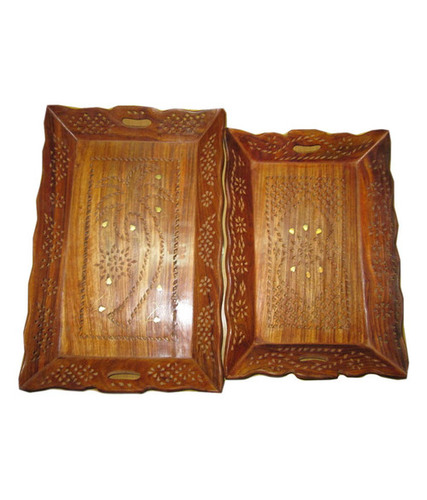 Desi Karigar  Brown Wood Designer Tray