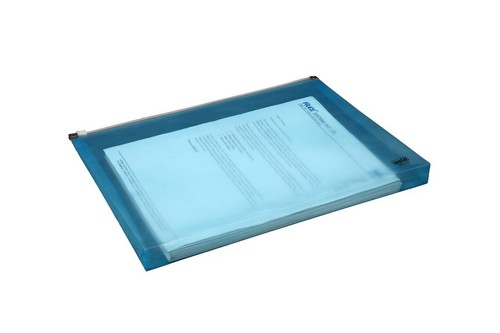 Document Envelope - Durable F/C Size Translucent Blue Bag | Zipper Closure with Strong Ultrasonic Bonding, Self Expanding Design for Students & Offices