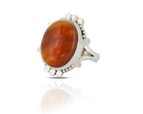 Sterling Silver 92.50% Ring - Size 10, Red Onyx Gemstone, Unisex Traditional Design for Gift and Party