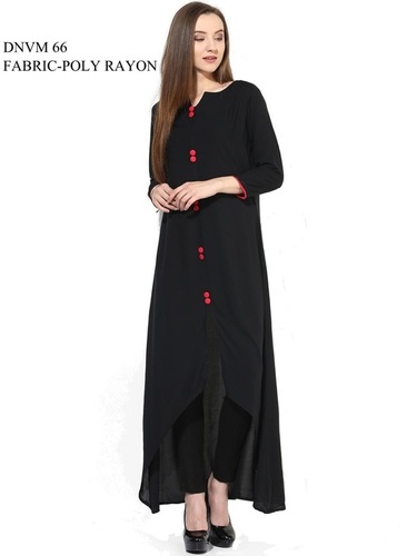 Designer Plain Semi Cotton Kurti - Medium, Large, XL, XXL Sizes | Black Color, Short Sleeve, Washable for All Seasons