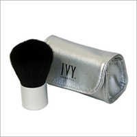 Small Kabuki Brush With Silver Soft Case - Goat Hair, 27.5mm, Portable Size | Durable, Easy Storage