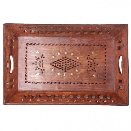 Desi Karigar rectangular brass and jali work tray