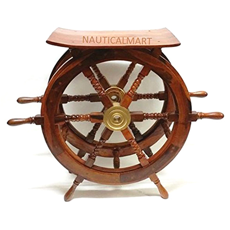 30 Inch Oak Wood Ship Wheel Table