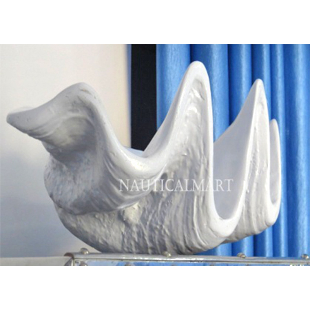 White SeaSheel - Resin 12x10x6 Inches, White Glossy Finish | Elegant Sculptural Clam Bowl