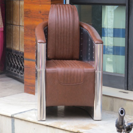 Aviator Chair - Aluminum & Leather, 75x70x80 cm, Brown | Comfortable Seating, Stylish Design, Durable Materials