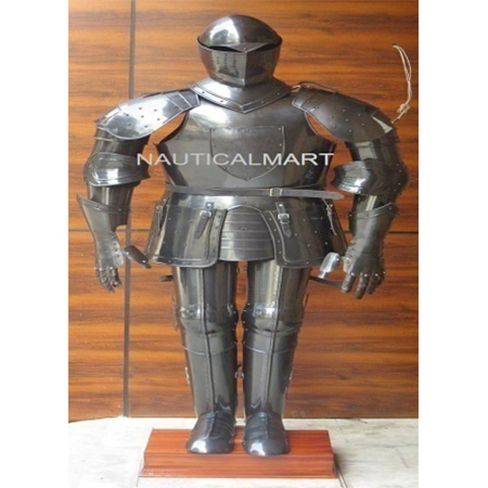 Medieval Knight Black Suit of Armor - Steel 18 Gauge, 6ft Full Body, Black Finish, Wearable Full Protection