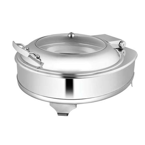 Round Glass LID Chafer W-E E & Frame - Stainless Steel, 7 Liters, Silver | Glass Lid, Food Keeping, Round Shape
