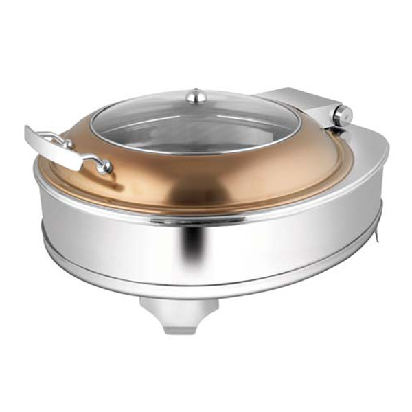 Round Rose Gold Glass LID Chafer W EE & Frame - Stainless Steel, 7 Ltr, Rose Gold | Elegant Design, Keeps Food Warm