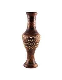 Desi Karigar Handcrafted Wooden Flower Vase With Brass Carving For Home Decor