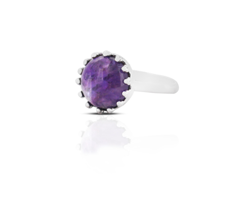 Sterling Silver 92.50% Ring - Size 8, Amethyst Stone Gemstone Design | Ideal Gift for Anniversary, Party, Women