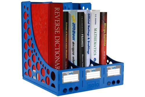 File & Book Rack - Blue | 3-Compartment Design Easy Assembly Vertical Organization for Offices