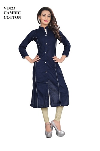 Designer Plain Cotton Kurti - Cotton Satin, Sizes M, L, Xl, Xxl | Washable, Short Sleeve, Classic Style