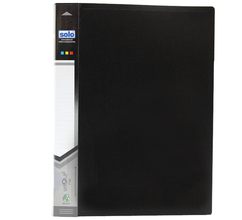 UniQlip File - A4 Size, Black | Spring Action Uniclip, Side Slip Design, Inside Pocket for Loose Sheets, Holds 160 Sheets