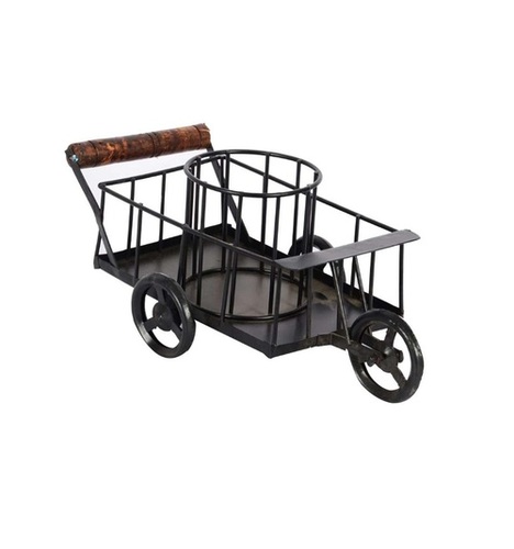 Desi Karigar Wooden And Iron Trolley With A Cage By DESI KARIGAR