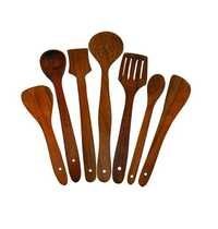Desi Karigar Handmade Wooden Serving and Cooking Spoon Kitchen Utensil Set of 7