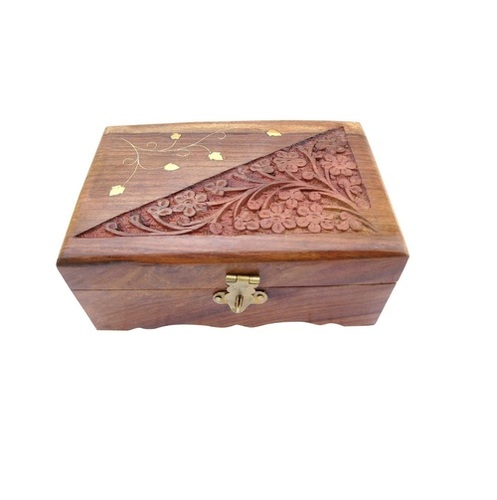 Desi Karigar Wooden Jewellery Box Handcrafted Flower Carving Gift 6 Inches