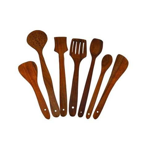 Desi Karigar Handmade Wooden Serving and Cooking Spoon Kitchen Utensil Set of 7
