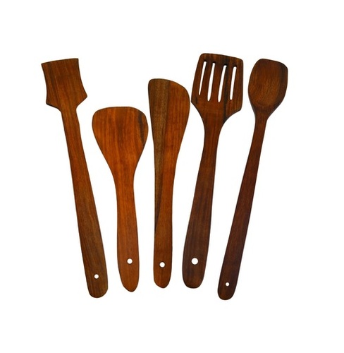 Desi Karigar Handmade Wooden Serving and Cooking Spoon Kitchen Utensil Set of 5