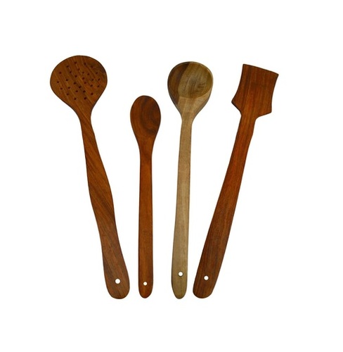Desi Karigar Handmade Wooden Serving and Cooking Spoon Kitchen Utensil Set of 4