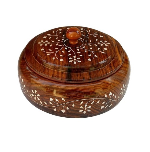 Desi Karigar Handcrafted Wooden Spice Box with Lid 4 Compartments