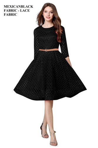 Lace Fabric Western Kurti - M, L, XL, XXL | Black Color, Short Sleeve, Washable for All Seasons