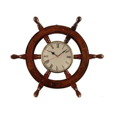 Desi Karigar Vintage Ship Stering Wheel Shaped Wooden Wall Clock