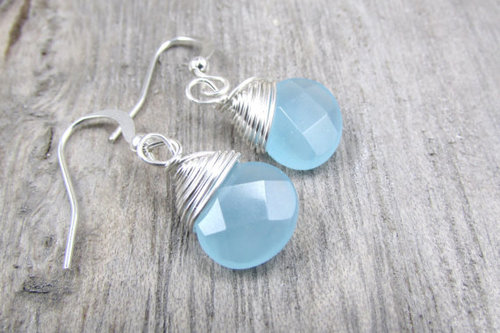 Aqua Chalcedony Silver Earring