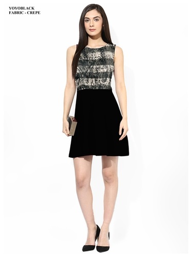 Fancy Crepe Kurti - Size M, L, XL, XXL | Elegant Black Printed Design, Short Sleeves, Washable Fabric for All Seasons