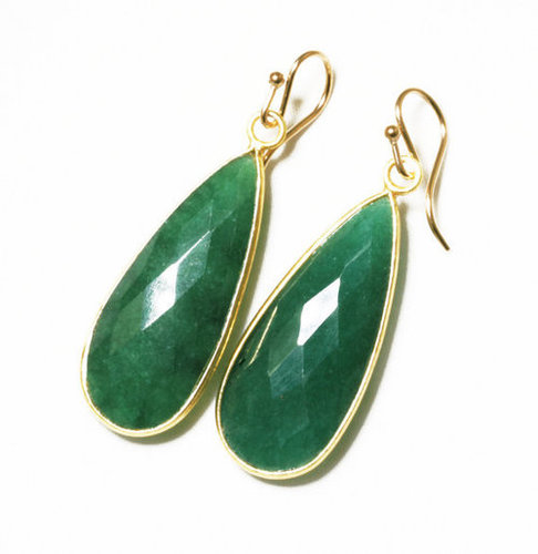 Gold Plated Dyed Emerald Earring
