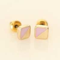 Pink Chalcedony Square Earring