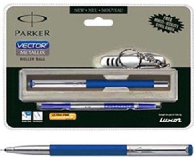 Roller Ball Pen - Fine Tip, Glossy Black ABS Plastic Body | Special Edition with Blue Ink, Includes Roller Ball Refill