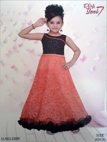 Fancy Frocks - Jacquard Fabric, Age Group 2-7, Color Orange, Embroidered Pattern, Sleeveless Style | Comfortable Fit, Durable Fabric, Elegant Design, Skin Friendly