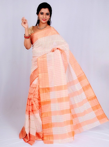 Cream And Light Orange Saree