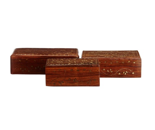 Desi Karigar Traditional & beautiful set of 3 wooden jewellery box with brass work