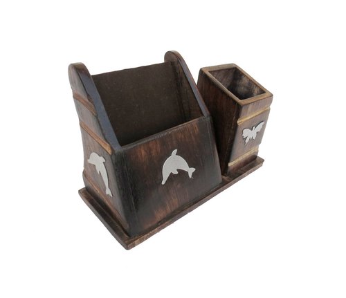 Desi Karigar Wooden Multiuse Table Decorative Pen Pencil Mobile Holder Stand