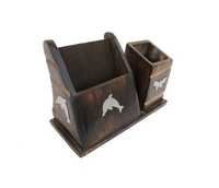 Desi Karigar Wooden Multiuse Table Decorative Pen Pencil Mobile Holder Stand